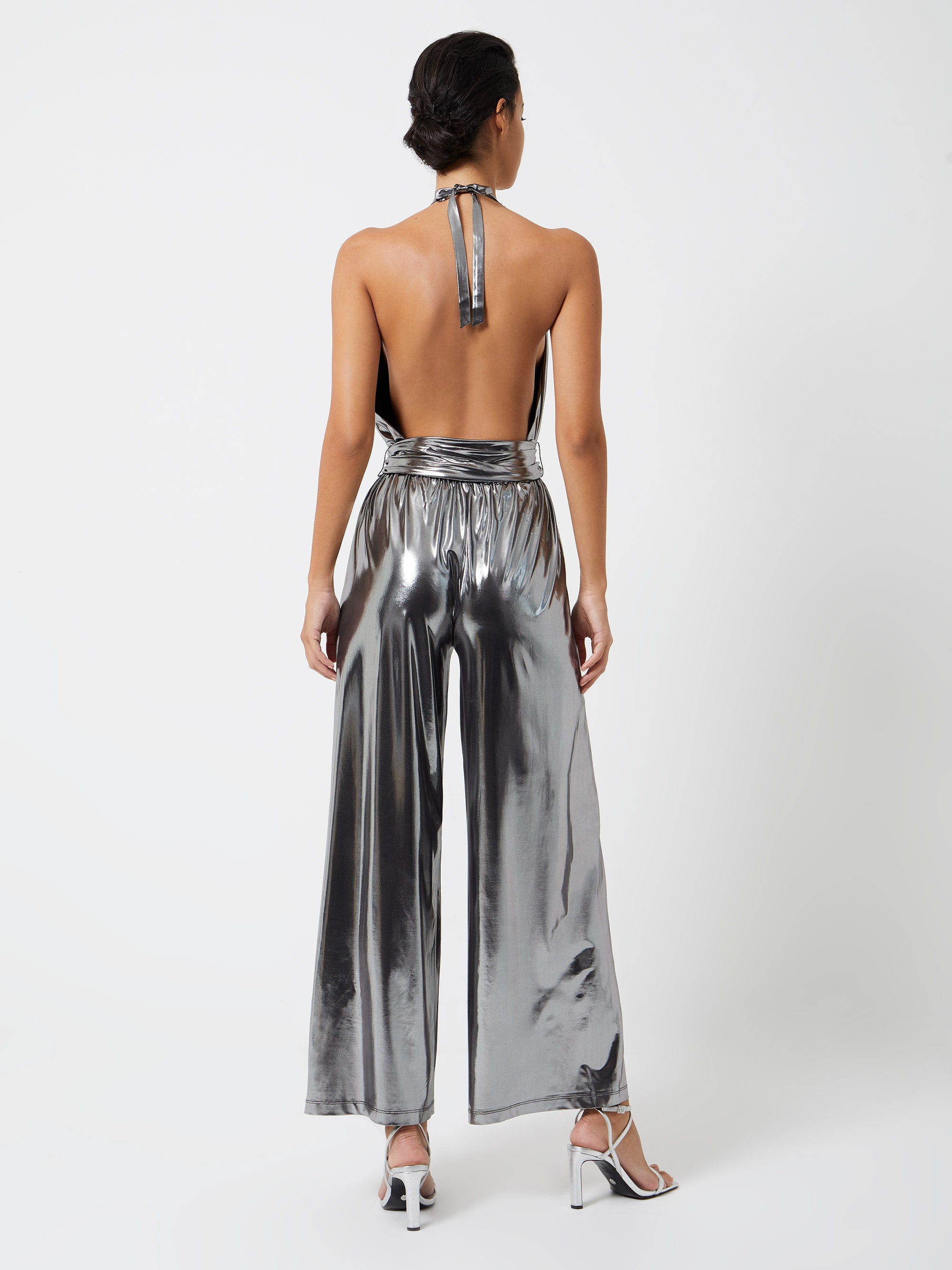 Ronja Liquid Metallic Jersey Backless Jumpsuit