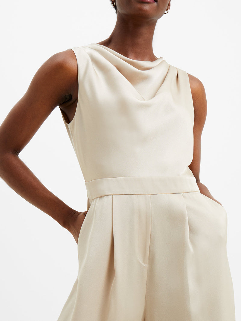 Sleeveless satin jumpsuit with logo detail