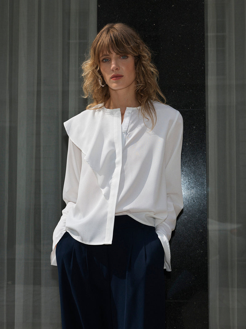 Crepe Light Recycled Asymmetric Frill Shirt