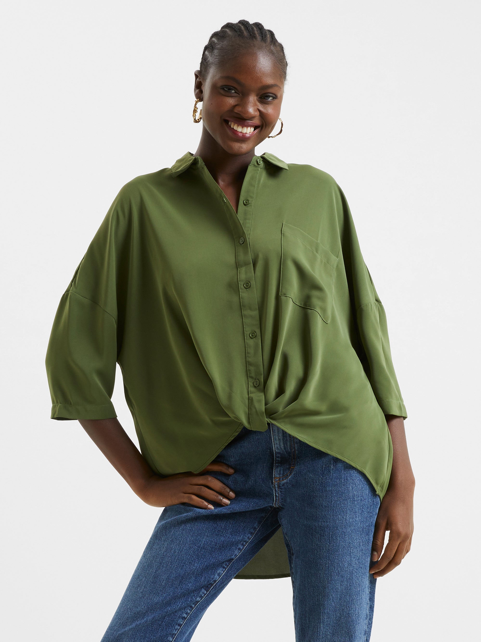 Roll Up Collar Plain Top