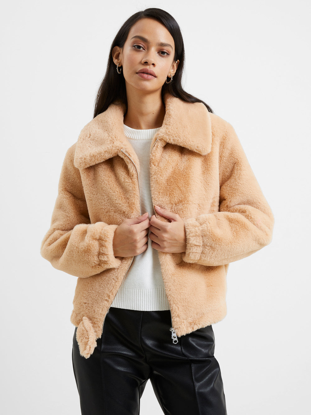 French connection short deals teddy faux fur jacket