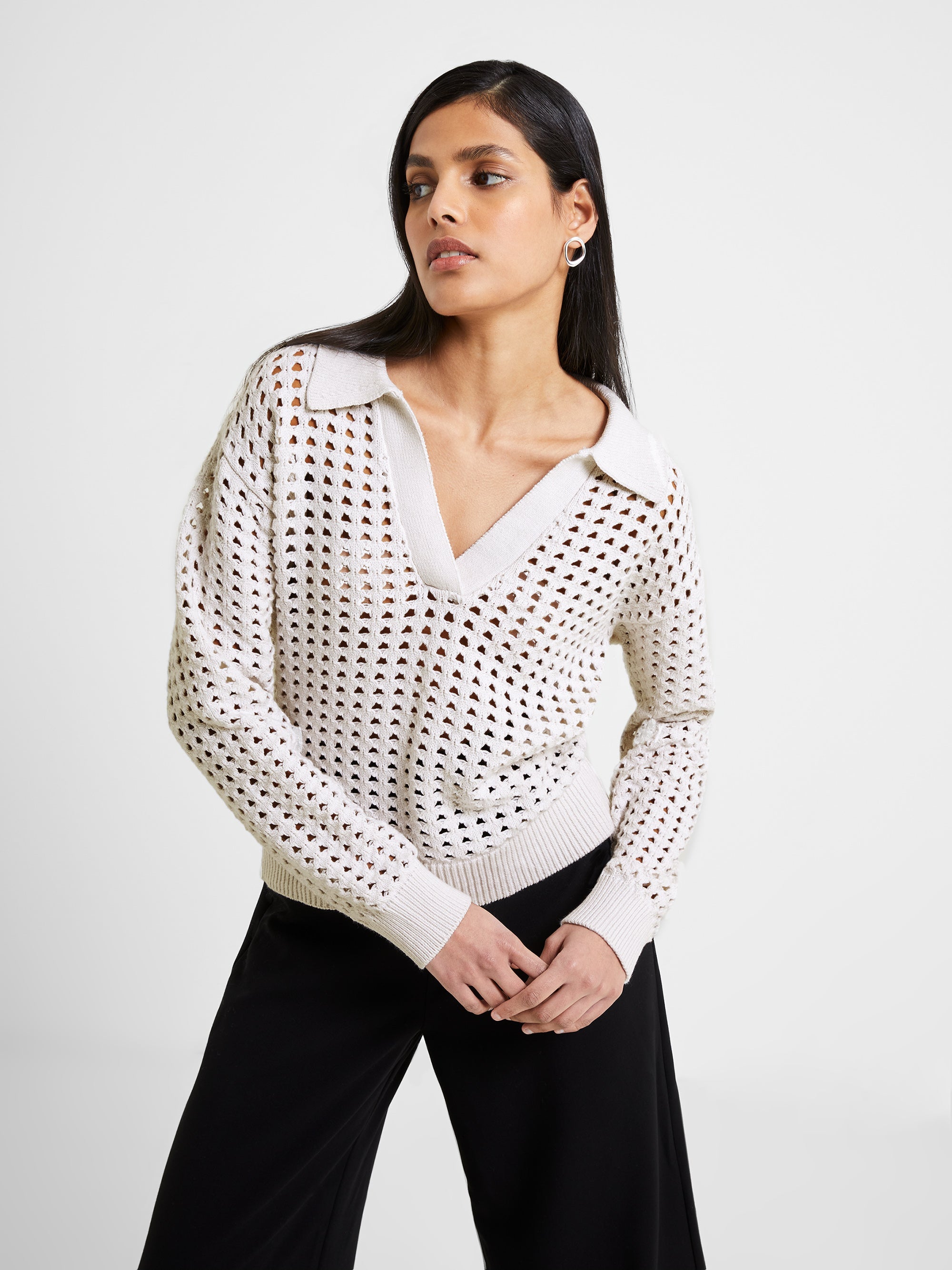 Manda Pointelle Collared Jumper