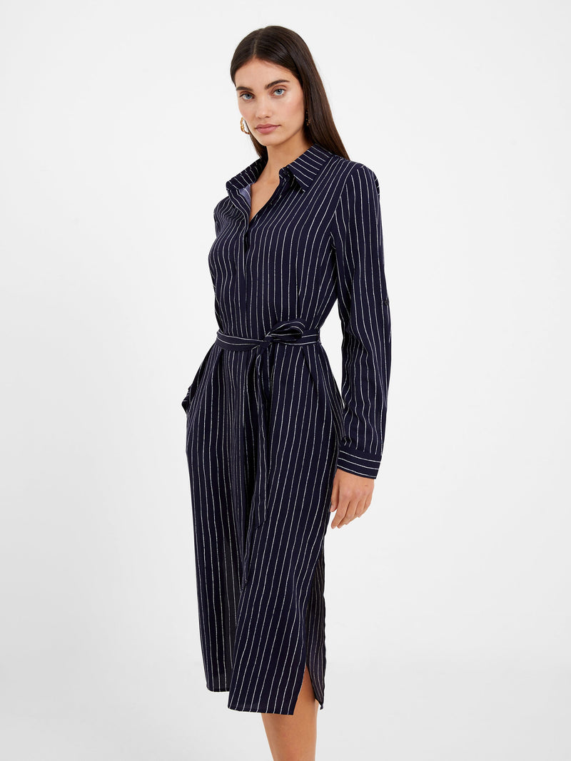 Pinstripe Button Through Shirt Dress