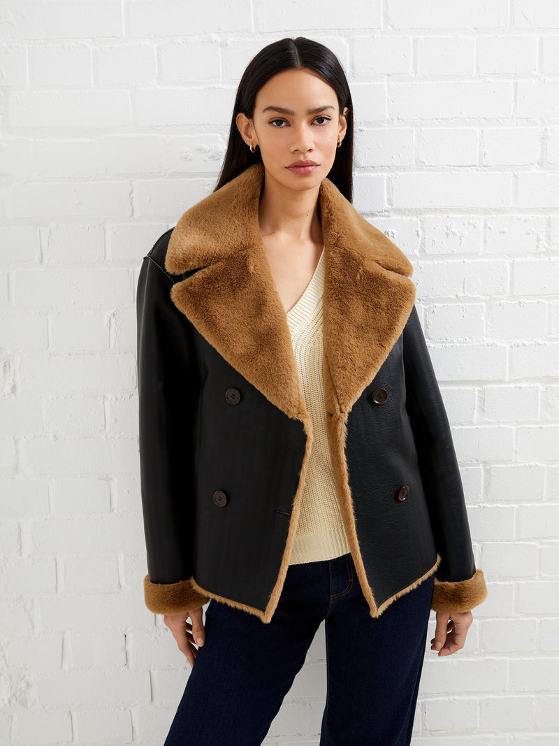 Black pu & faux fur jacket sale