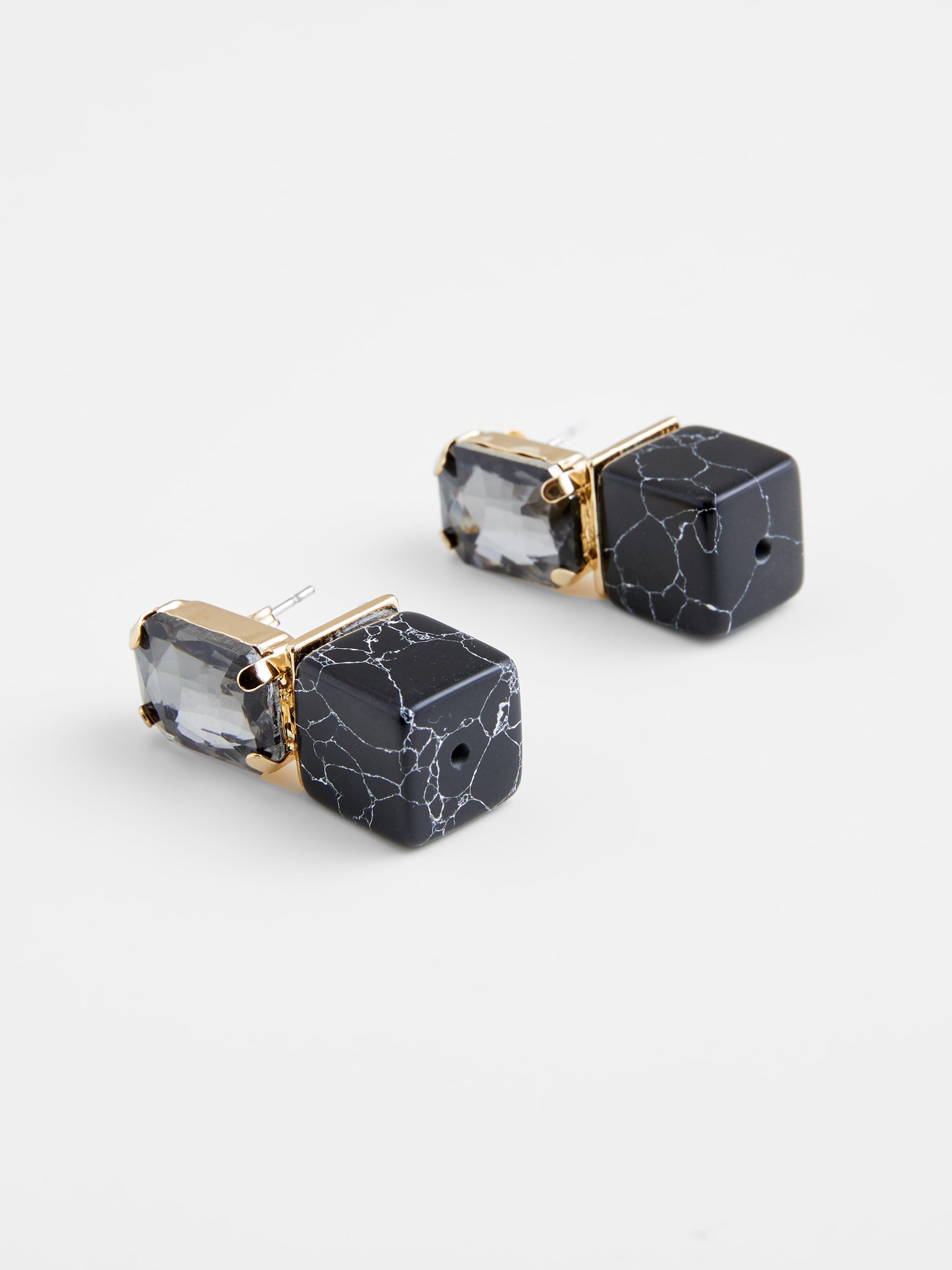 Stone Cube Stud Earrings