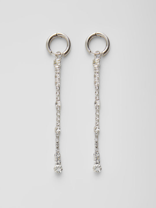 Long Diamante Drop Huggie Hoop Earrings