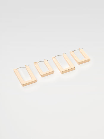 Rectangular Hoop Earrings Set (2 Pairs)