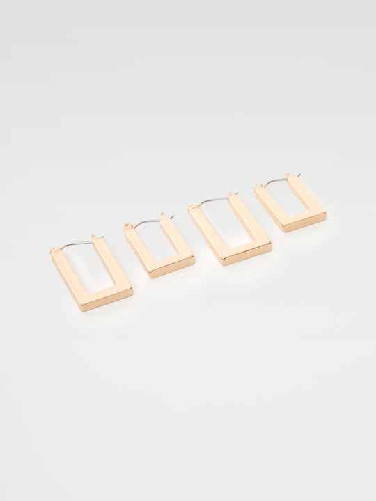 Rectangular Hoop Earrings Set (2 Pairs)