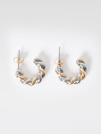 Twisted Mixed Metal Half Hoop Earrings