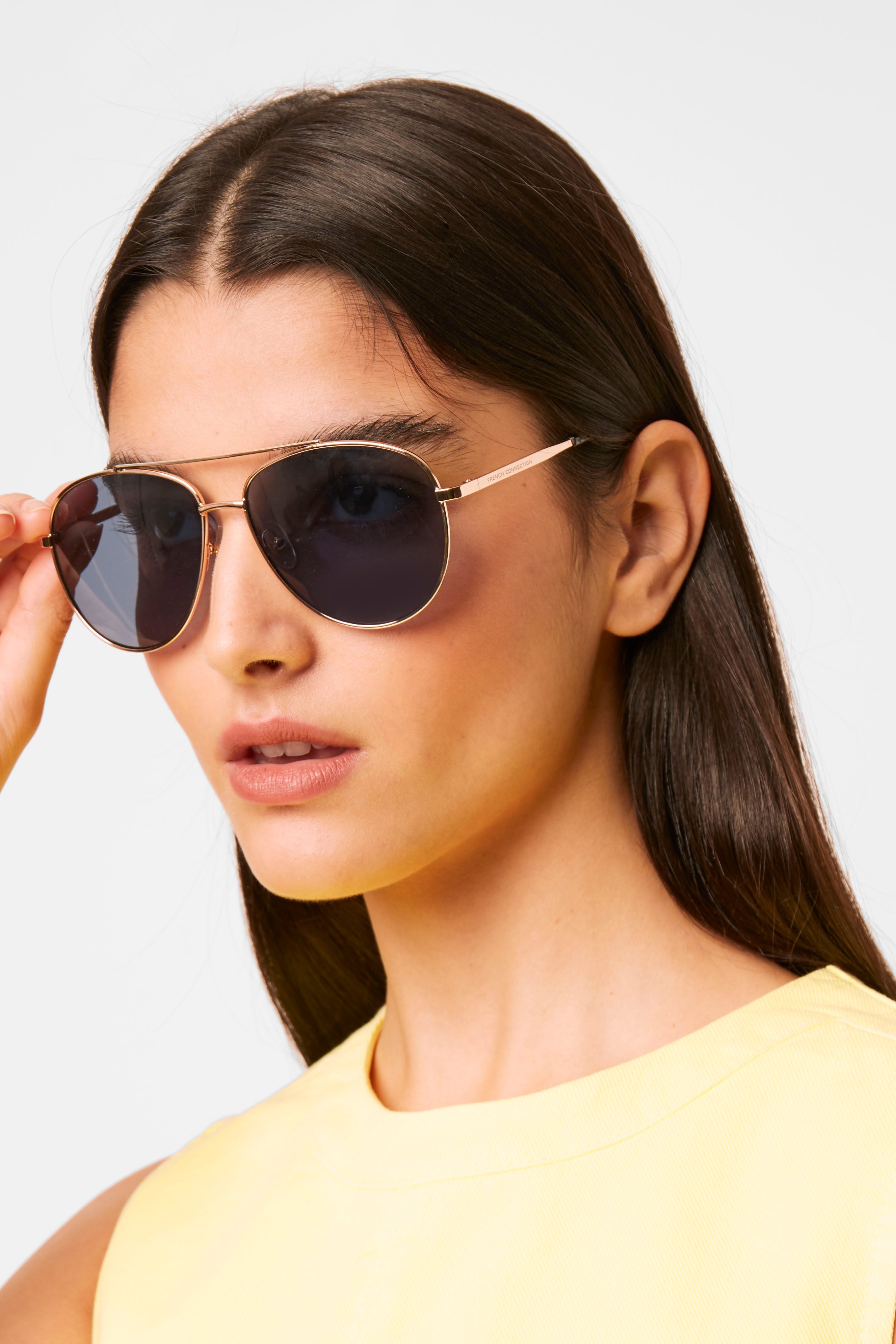 metal d frame aviator sunglasses gold